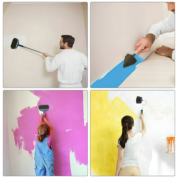 Casal a pintar as paredes de casa com o kit de pintura