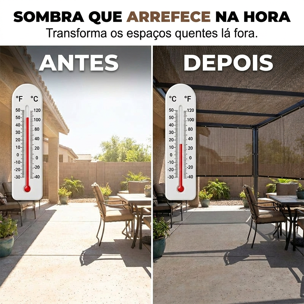 Antes e depois: a rede de sombra baixa a temperatura do espaço exterior