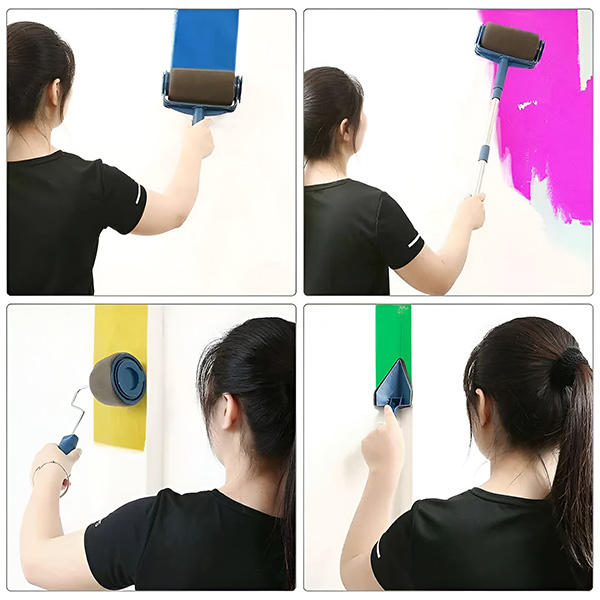 Pessoa a pintar paredes em várias cores com o kit